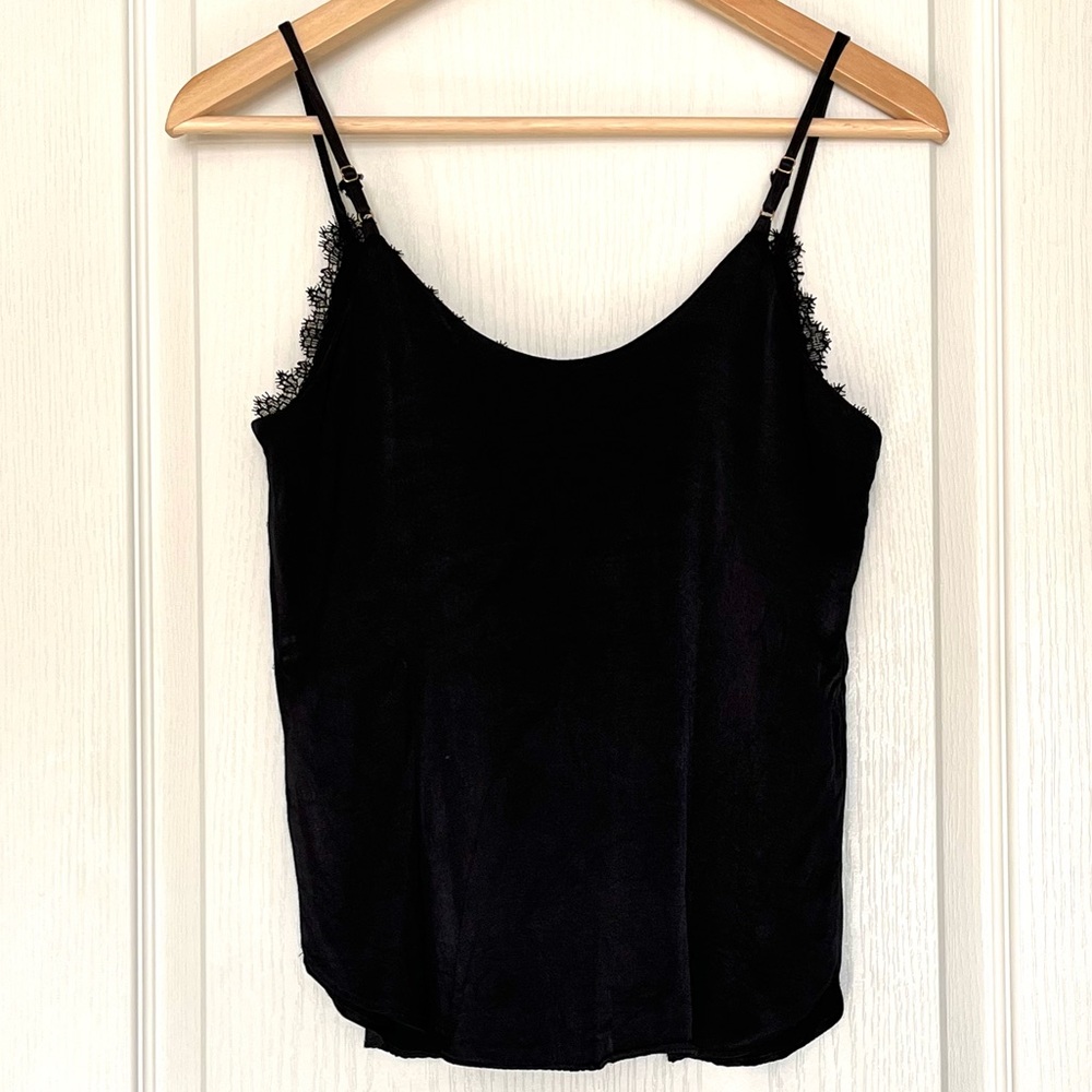 Floreat by Anthropologie Black Lace Trim Cami Silky Slip Whimsigoth Feminine, XS - Picture 6 of 14
